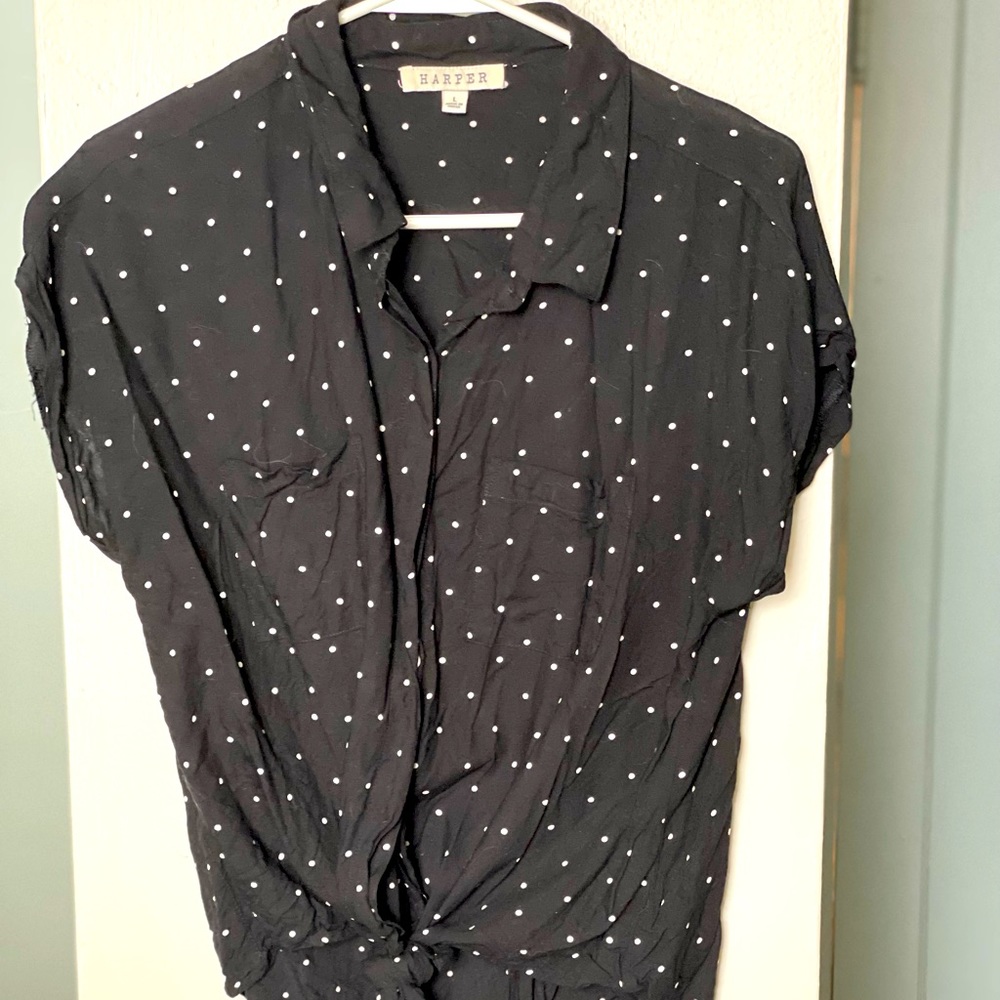 10 DOLLAR SALE ON EVERYTHING: Bottom Tie Polka Dot Button Down Blouse